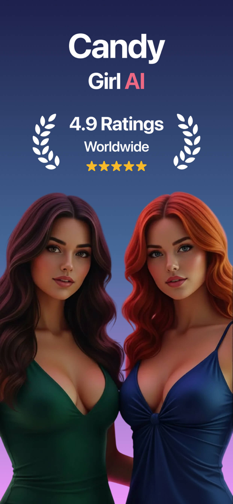 Candy Girl - AI Companion - Duas personagens femininas realistas de IA representando companheiras virtuais para o aplicativo Candy Girl com uma classificação de 4,9