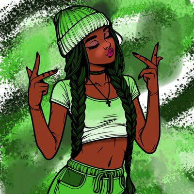 realistic teenage girl with braids and a beanie and crop top doing 🫶🏼