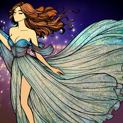 realistic woman in dress flowing the the wind