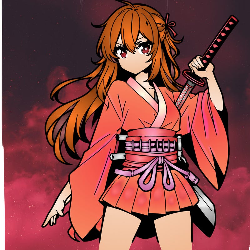 anime girl with sword and cool pose