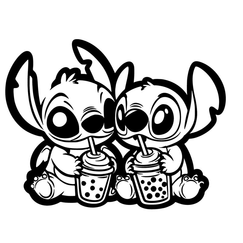 stitch and angle drinking boba