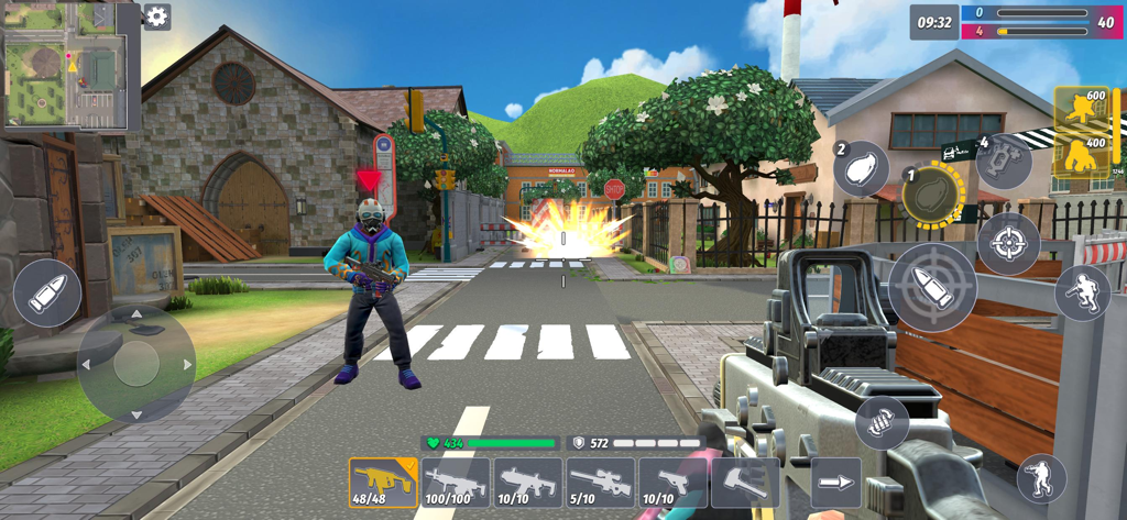 First person view of an urban gunfight in Contra Guns PVP shooting game