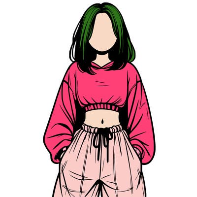 realistic girl faceless with baggy pants and a crop top