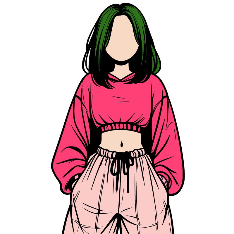 realistic girl faceless with baggy pants and a crop top