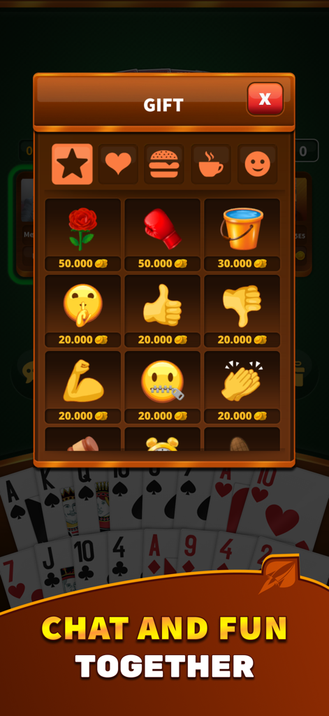 In-game gift menu in Batak Online HD showing social interactive icons and emojis for players