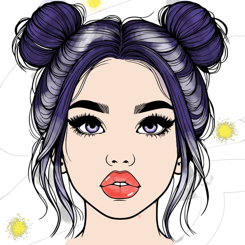 realistic girl with two buns on her hair and lips