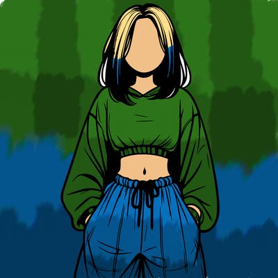 realistic girl faceless with baggy pants and a crop top