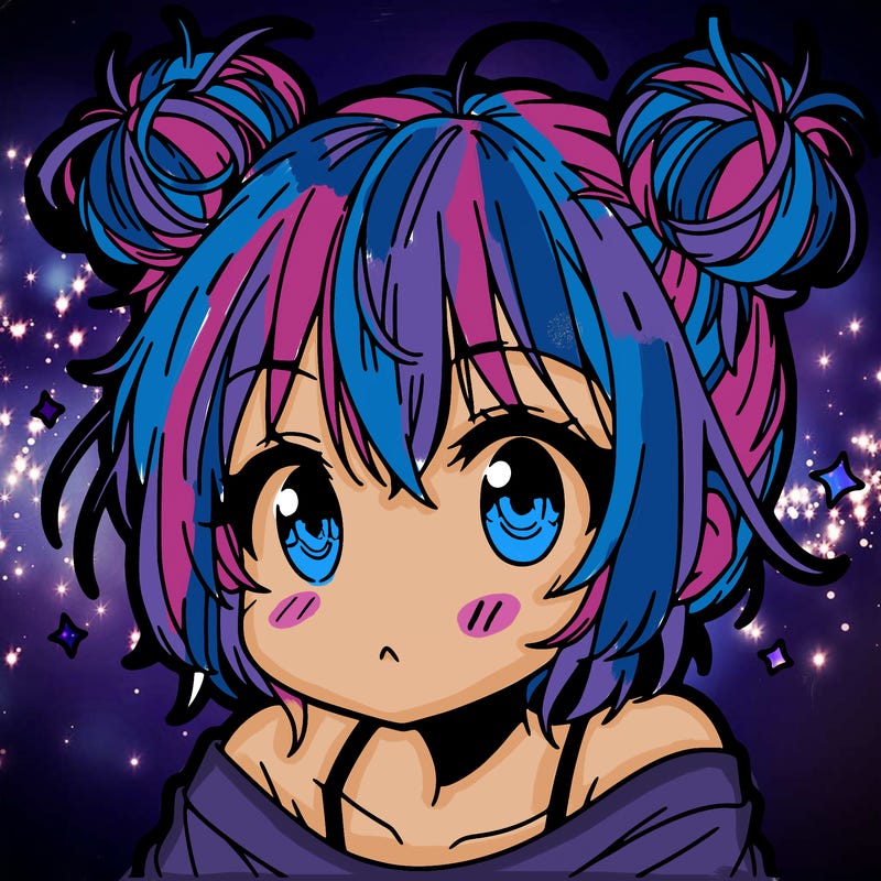 a manga girl with messy small buns