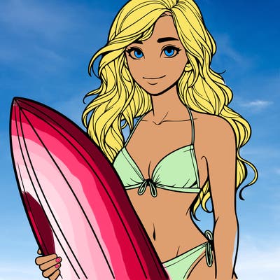 realistic girl surfer