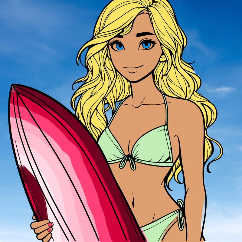 realistic girl surfer