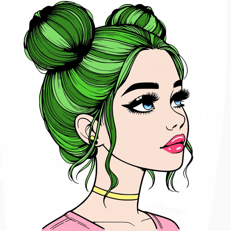 realistic girl with buns on the top of her head