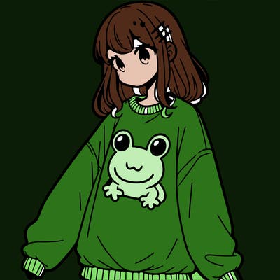 girl wearing frogging sweatshirt