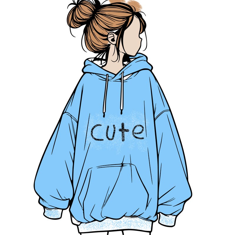realistic girl with a oversized sweatshirt on and a bun