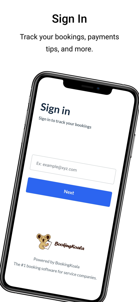 Anmeldebildschirm der mobilen App BookingKoala For Providers für Serviceprofis