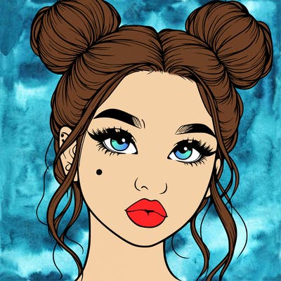 realistic girl with two buns on her hair and lips