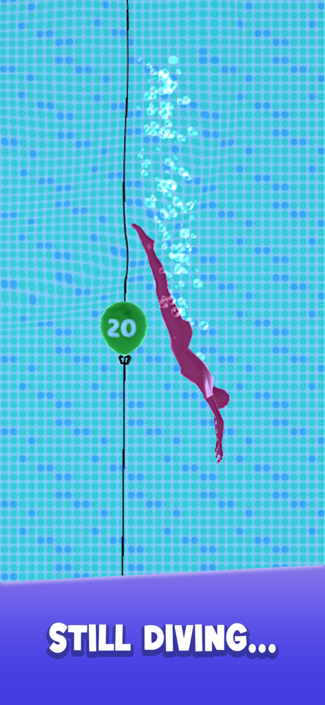 A character diving deep into the water in the mobile game Flip and Dive 3D