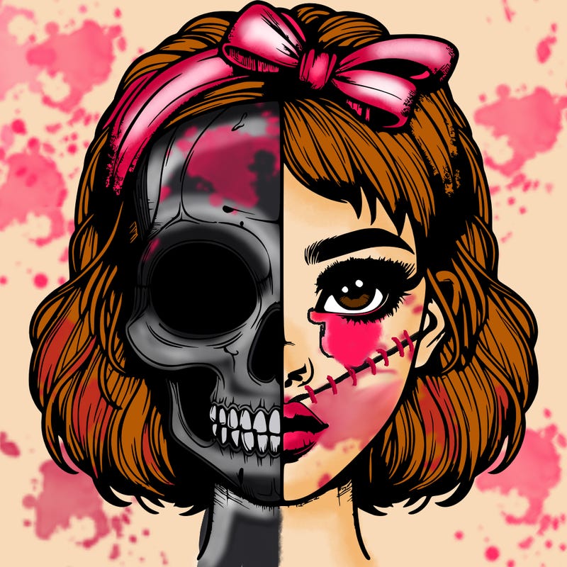 realistic girl with half skull mask