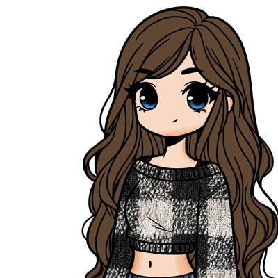 girl with long hair and a crop top with a sweater