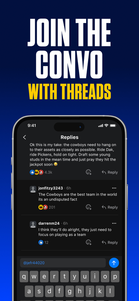 theScore mobile app interface showing real-time fan discussions and community chat threads.