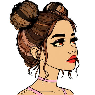 realistic girl with buns on the top of her head