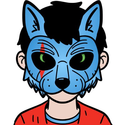 person with a wolf mask