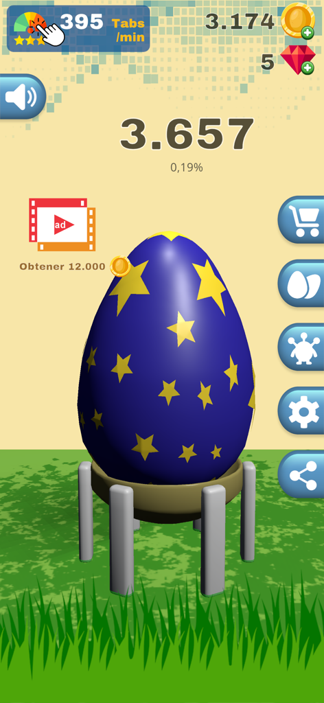 Crack Egg: Tap & Hatch Fun - Gameplay of Crack Egg Tap and Hatch Fun showing a blue egg with yellow stars being tapped to hatch