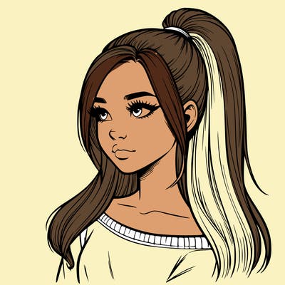 realistic girl with a high ponytail