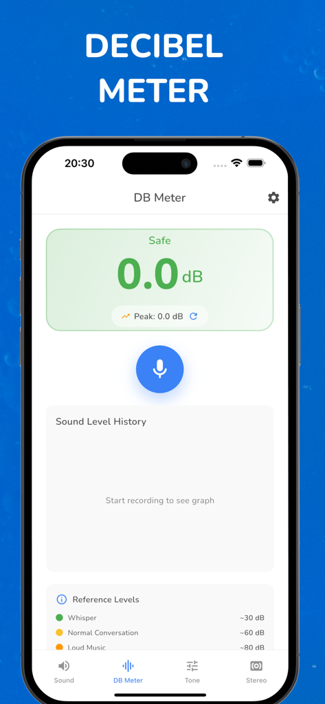 Clean Water: Clear Water Eject - Interface of the decibel meter feature showing sound level measurement in decibels.