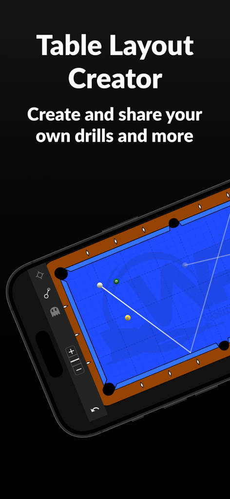 WPB: Pool Training & Drills - Smartphone mostrando la función creadora de diseño de mesa en la aplicación de entrenamiento de billar WPB