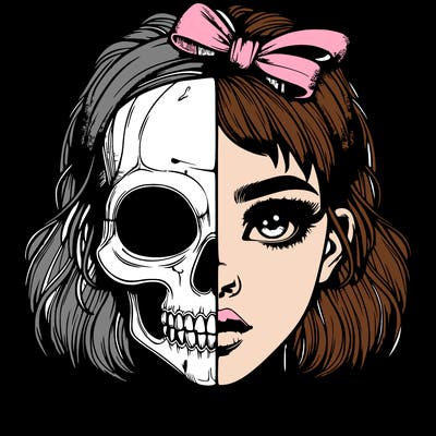 realistic girl with half skull mask