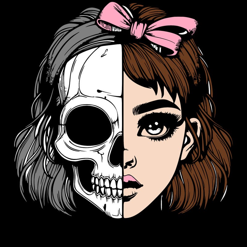 realistic girl with half skull mask