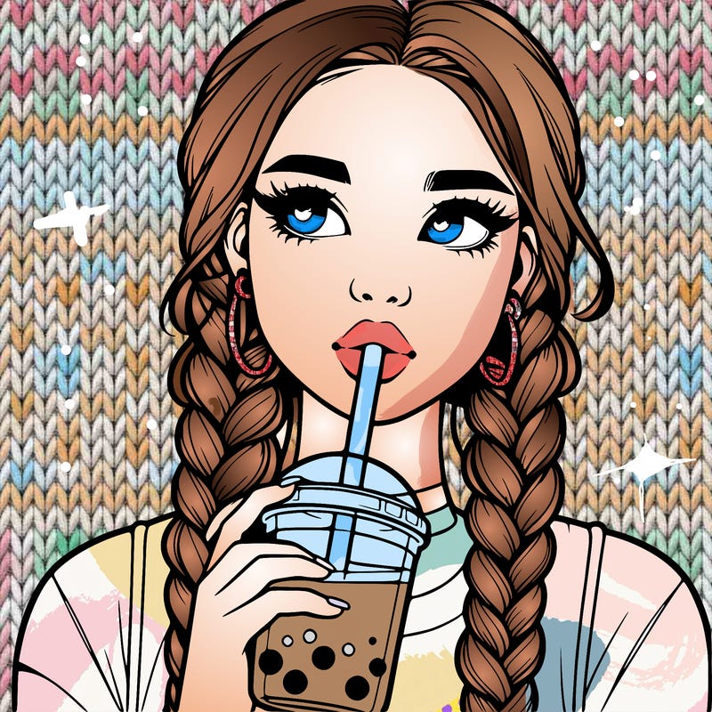realistic girl with braided hair drinking boba