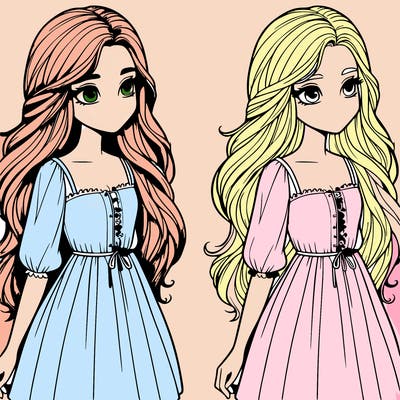 realistic girl with long hair and dress