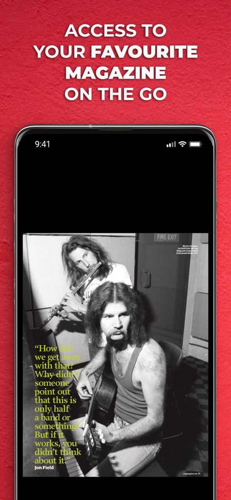 Prog Magazine - Smartphone screen displaying a progressive rock musician interview in the Prog Magazine app