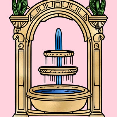 water fountain with books coming out of it