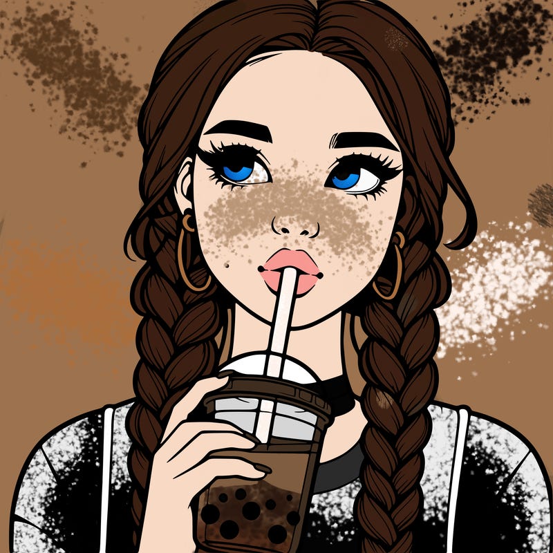 realistic girl with braided hair drinking boba