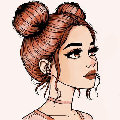 realistic girl with buns on the top of her head