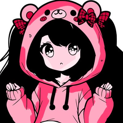 cute anime girl with ponytails and a cute bear hoodie