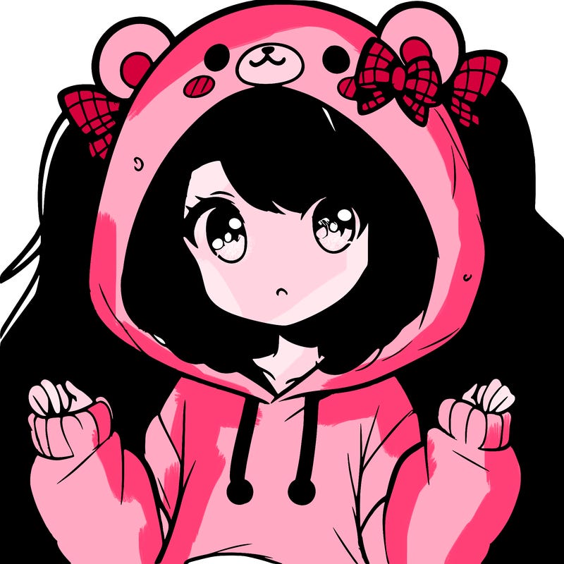 cute anime girl with ponytails and a cute bear hoodie
