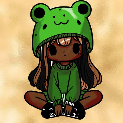 a girl wearing a frog hat and some frog socks