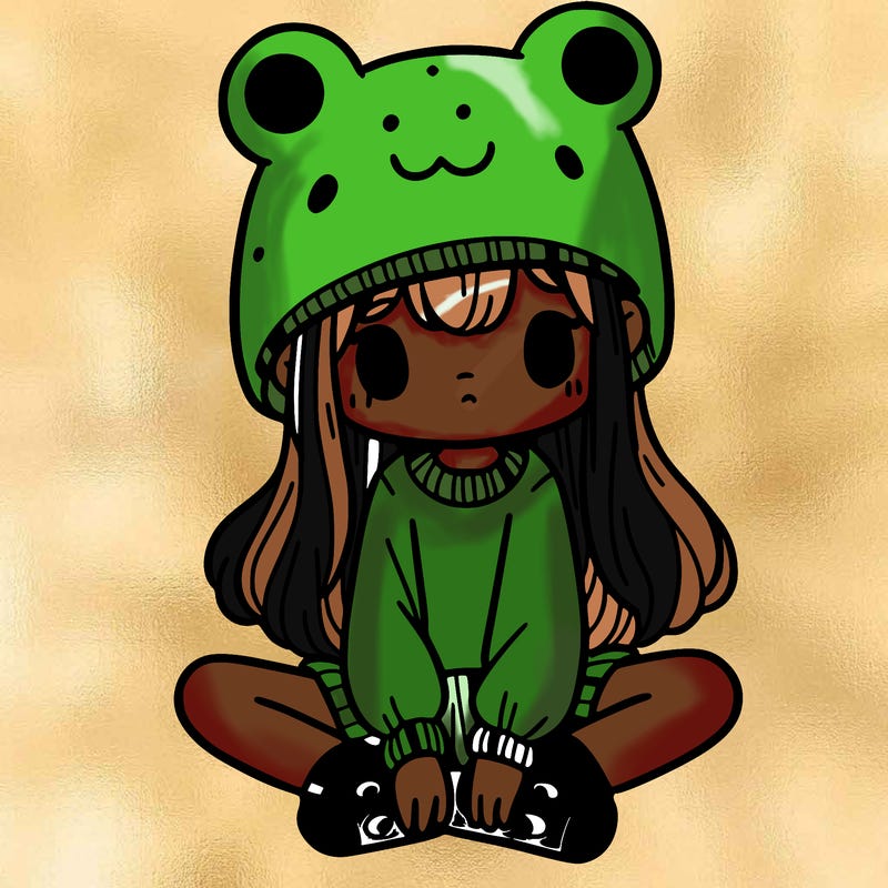 a girl wearing a frog hat and some frog socks