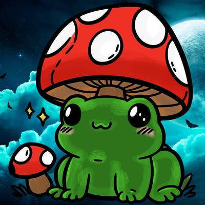 a cute frog with a mushroom hat
