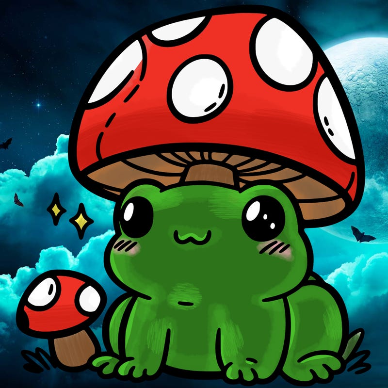 a cute frog with a mushroom hat