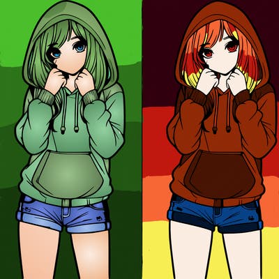 realistic girl in shorts and hoodie