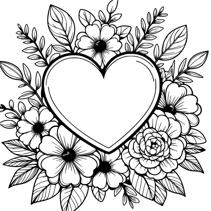 realistic flowers around a heart