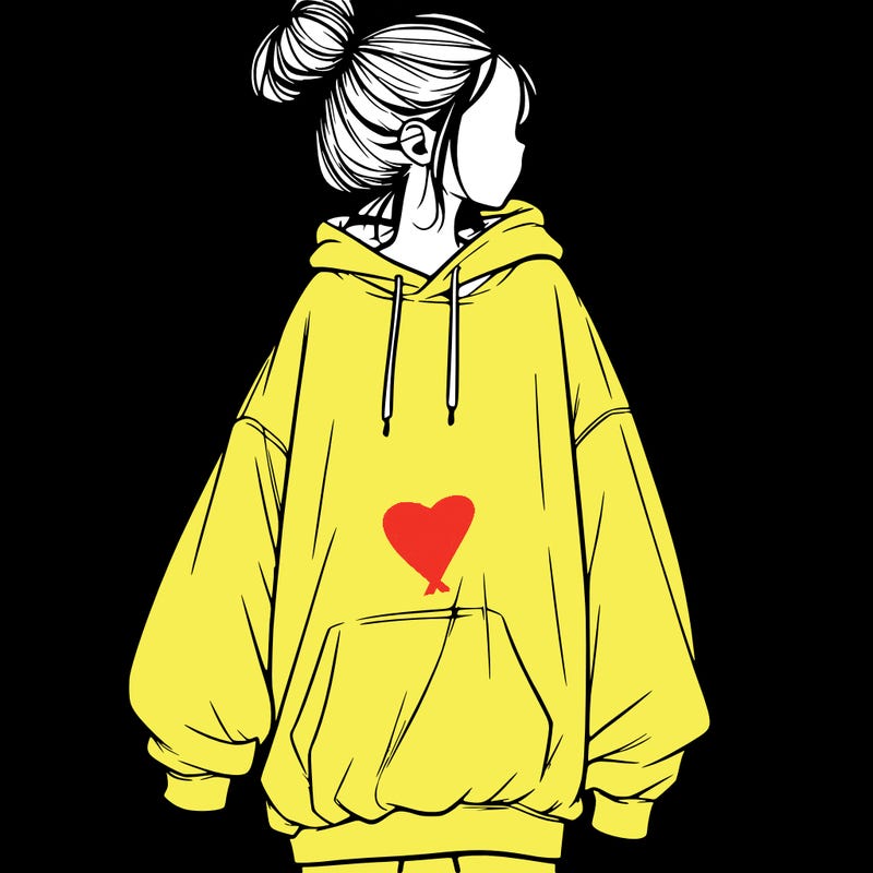 realistic girl with a oversized sweatshirt on and a bun