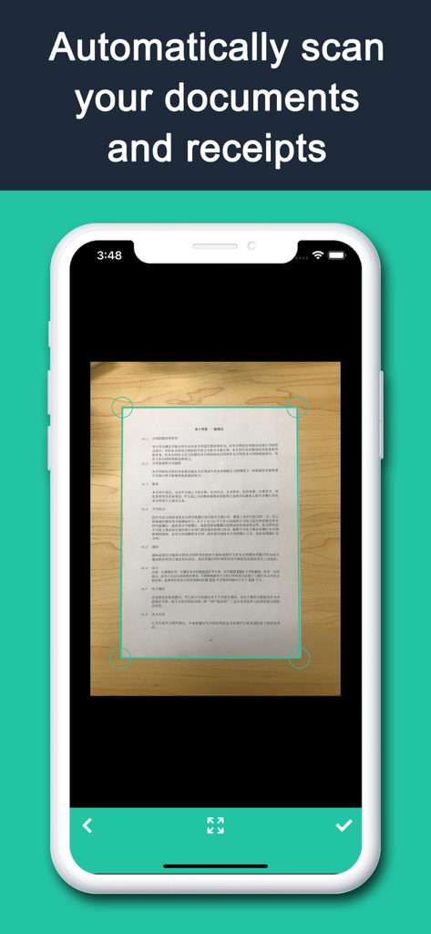 OmnScanner - PDF Scanner App - OmnScanner app interface showing automatic document scanning and edge detection on a smartphone