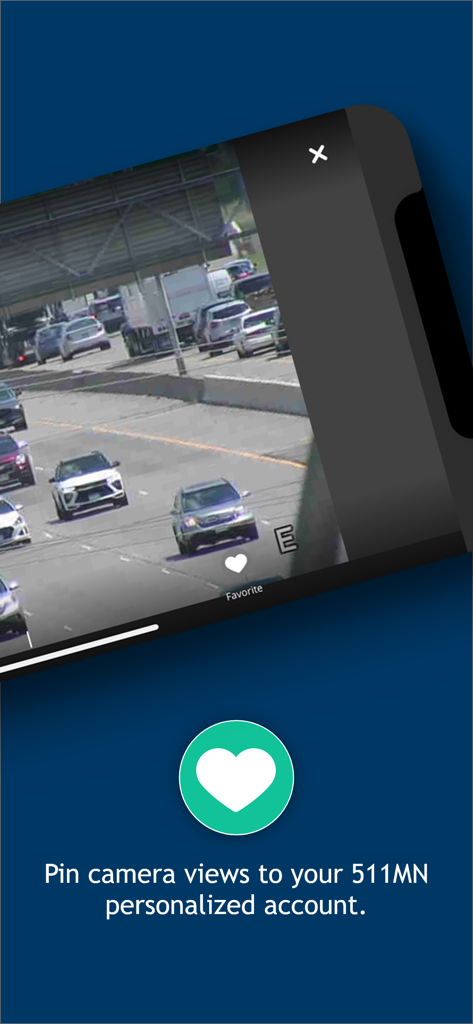Minnesota 511 app screen showing a live highway camera feed and the option to pin favorite views
