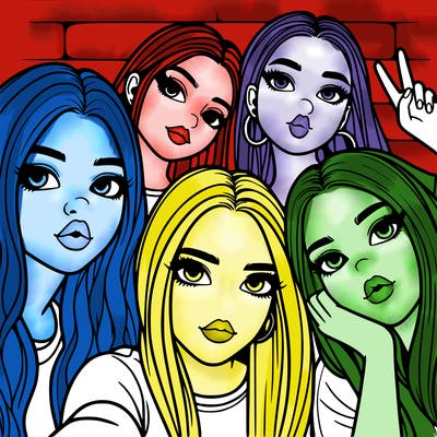 group of teen girls friends y2k up close in a selfie