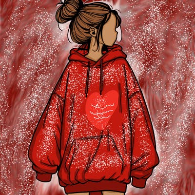 realistic girl with a oversized sweatshirt on and a bun
